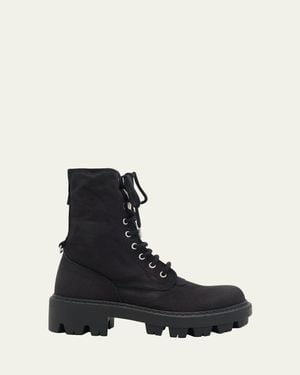 Prada Canvas Ankle Combat Boots - Black