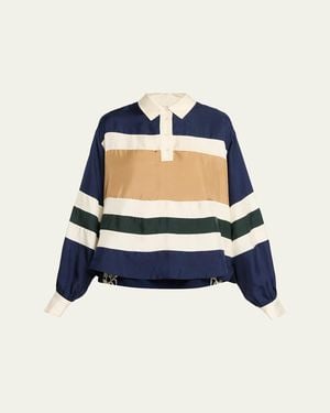 Sea Juliet Stripe Long-Sleeve Polo - Blue