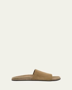 The Row Hugh Suede Flat Slide Sandals - Natural