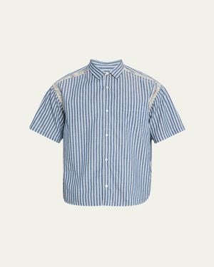 CDG Homme Stripe Cotton Paisley-Trim Short-Sleeve Shirt - Blue