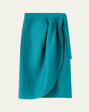 Loro Piana Shelby Linen Wrap Midi Skirt - Blue