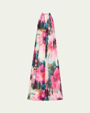 Badgley Mischka Cutout Floral-Print Trapeze Gown - Pink