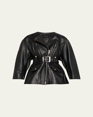 Simone Rocha Sculpted Bow Back Belted Biker Jacket - Black