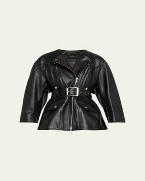 Simone Rocha Sculpted Bow Back Belted Biker Jacket - Black