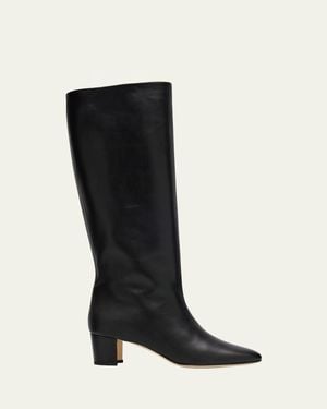 Manolo Blahnik Myra Leather Kitten Heel Boots - Black
