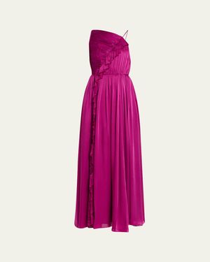Ulla Johnson Aisha Asymmetric Silk Chiffon Gown - Black
