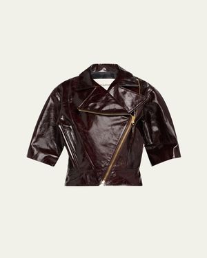 Only Child Toots Crinkle Leather Jacket - Brown