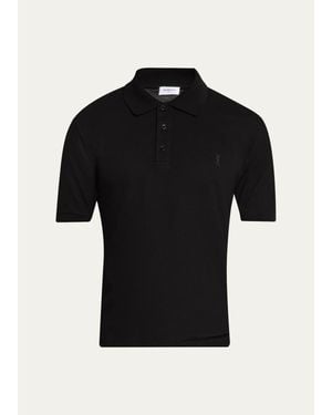 Saint Laurent Cotton Pique Cassandre Polo Shirt - Black