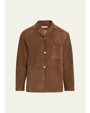 The Row Janine Suede Shirt Jacket - Brown