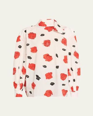 Marni Rose-Print Scarf Oversized Balloon Top - Red