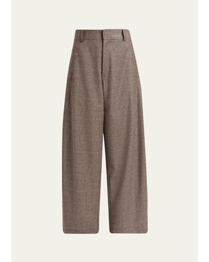 Kiton Wool-Cashmere Check Barrel-Leg Pants - Multicolor