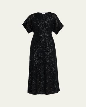 Brunello Cucinelli Sequin Linen-Cashmere Midi Dress - Black