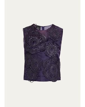 Akris Anemone Embroidered Silk Organza Sleeveless Blouse - Blue