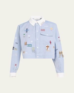 Sea Claira Embroidered Button-Front Shirt - Blue
