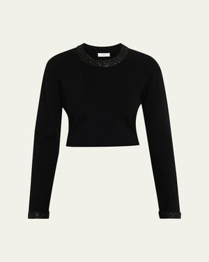 A.L.C. Marley Sequined Long-Sleeve Crop Top - Black