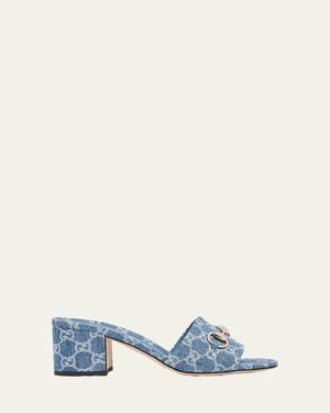 Gucci 55Mm Siaga Gg Monogram Block-Heel Sandals - Blue