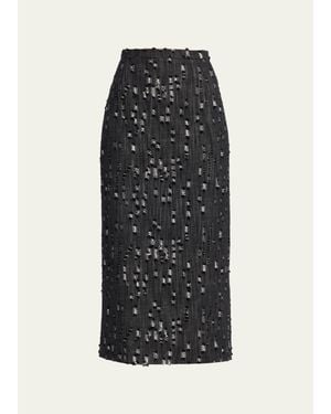 Michael Kors Frayed Denim Midi Pencil Skirt - Black