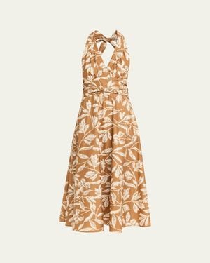 Max Mara Botanical-Print Halter Midi Dress - Metallic