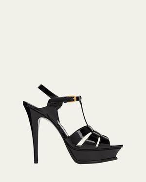 Saint Laurent Tribute Patent Platform Sandals - Black