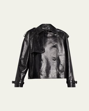 Michael Kors Oversized Cropped Leather Trench Coat - Black