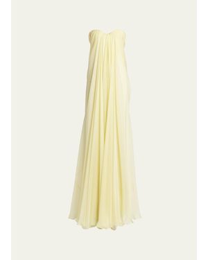 McQueen Strapless Draped Chiffon Bustier Maxi Dress - Yellow