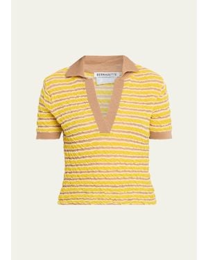 BERNADETTE Ophelia Striped Crinkle Wool Polo Shirt - Yellow
