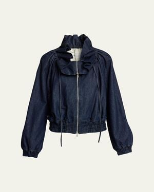 Dries Van Noten Voly Ruffle-Collar Denim Zip Jacket - Blue