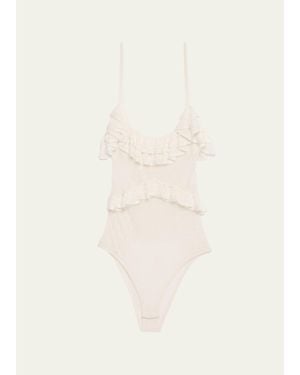 Ulla Johnson Bania Ruffled Pointelle Knit Bodysuit - Natural