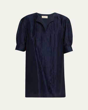 Officine Generale Gigi Italian Linen Mini Dress - Blue