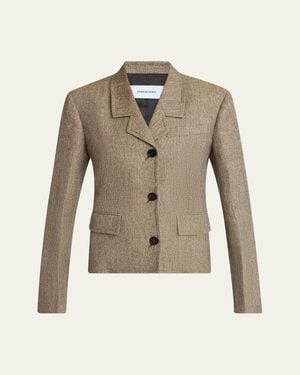 Ferragamo Wool-Cashmere Single-Breasted Blazer Jacket - Natural