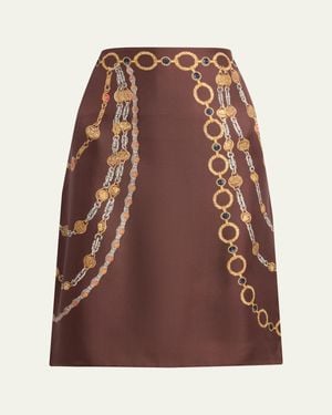 Versace Printed Silk Twill Pencil Skirt - Brown