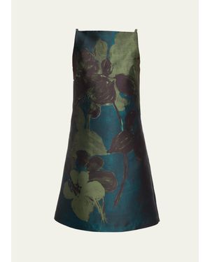 Teri Jon Floral-Print Mikado Mini Shift Dress - Green