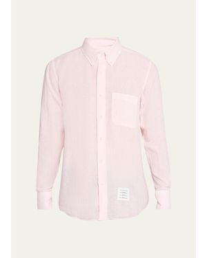 Thom Browne Linen Garment Dyed Button-Down Shirt - Pink