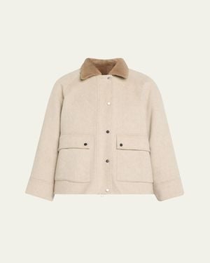 Brunello Cucinelli Cashmere Coat With Removable Sheep Shearling Liner And Collar - Natural
