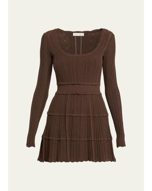 LoveShackFancy Lunelle Pointelle Knit Long-Sleeve Mini Dress - Brown