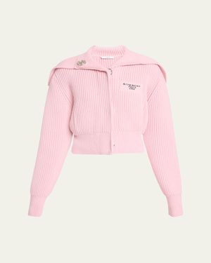 Givenchy Ribbed Oversized Collar Cardigan - Pink