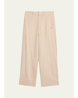 Amiri Striped Linen-Blend Tailored Pants - Natural