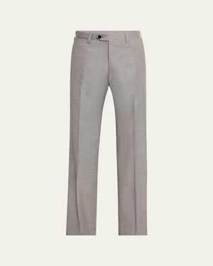 Kiton Wool Sharkskin Flat-Front Pants - Gray