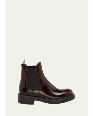 Prada Leather Chelsea Pull-On Booties - White