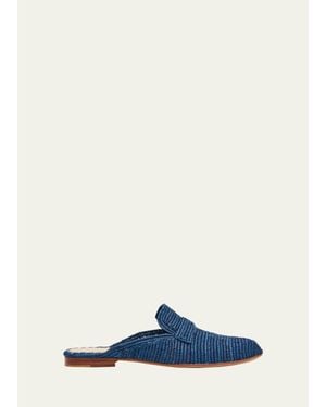 Carrie Forbes Tapa Woven Raffia Loafer Mules - Blue