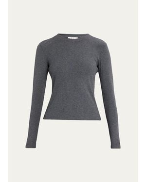 FRAME The Long-Sleeve Rib Crewneck Top - Blue