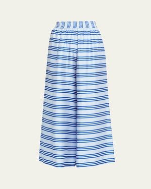 Rianna + Nina Wide-Leg Striped Silk Pants - Blue