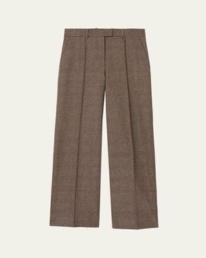 Burberry Rozalyn Check Pintuck Straight-Leg Pants - Brown