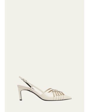 Gucci Regent Leather Buckles Slingback Pumps - White