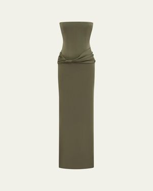 alex perry olive green dress Draped open-back crpe jersey gown in green - Alex Perry