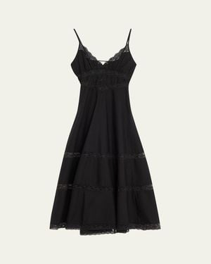 LoveShackFancy Catryn Lace-Trim Midi Dress - Black