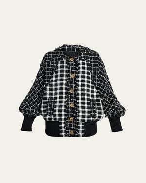 Balmain Mixed Tweed Oversized Bomber Jacket - Black
