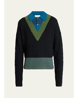 Dries Van Noten Layered Polo Sweater - Blue