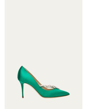 Manolo Blahnik 90Mm Nadira Embellished Satin Pumps - Green
