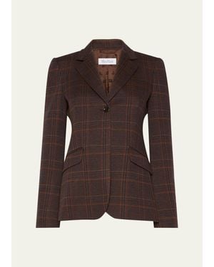 Max Mara Wool-Cotton Check Single-Breasted Jacket - Brown